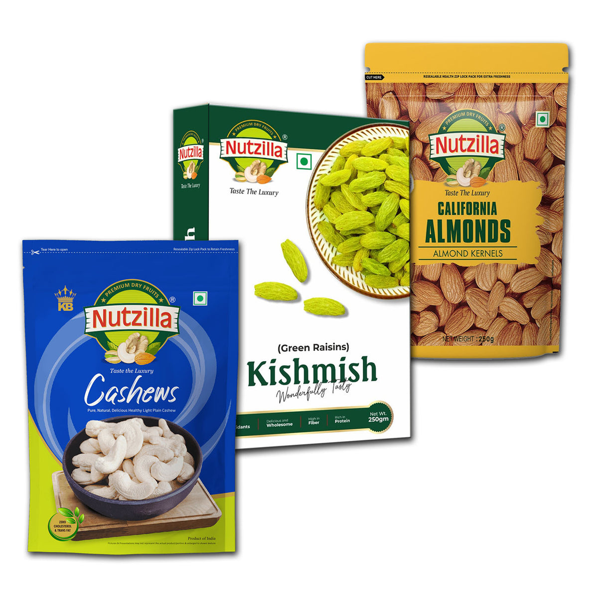 Nutzilla Combo Pack Almonds , Cashew & Raisins 750gm